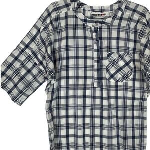 Shirtstop Women's Plaid Button Henley Top Short Sleeve Size 8 Casual